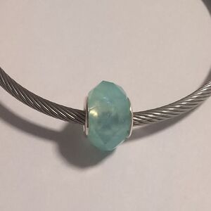 Silver with Sparkly Blue Translucent Faceted Charm for Pandora Style Bracelet‎